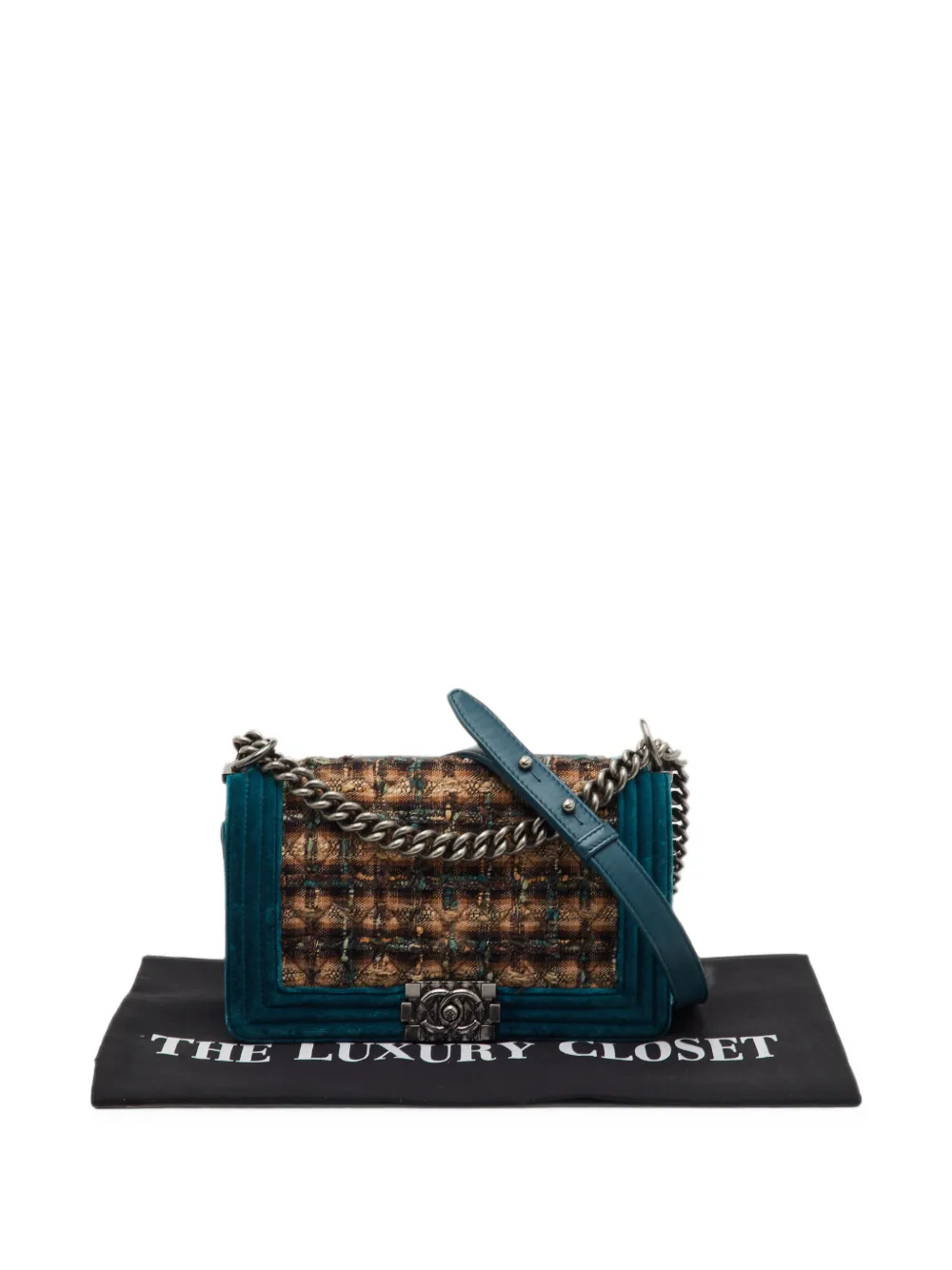 CHANEL Pre-Owned Boy gewatteerde tweed schoudertas Blauw
