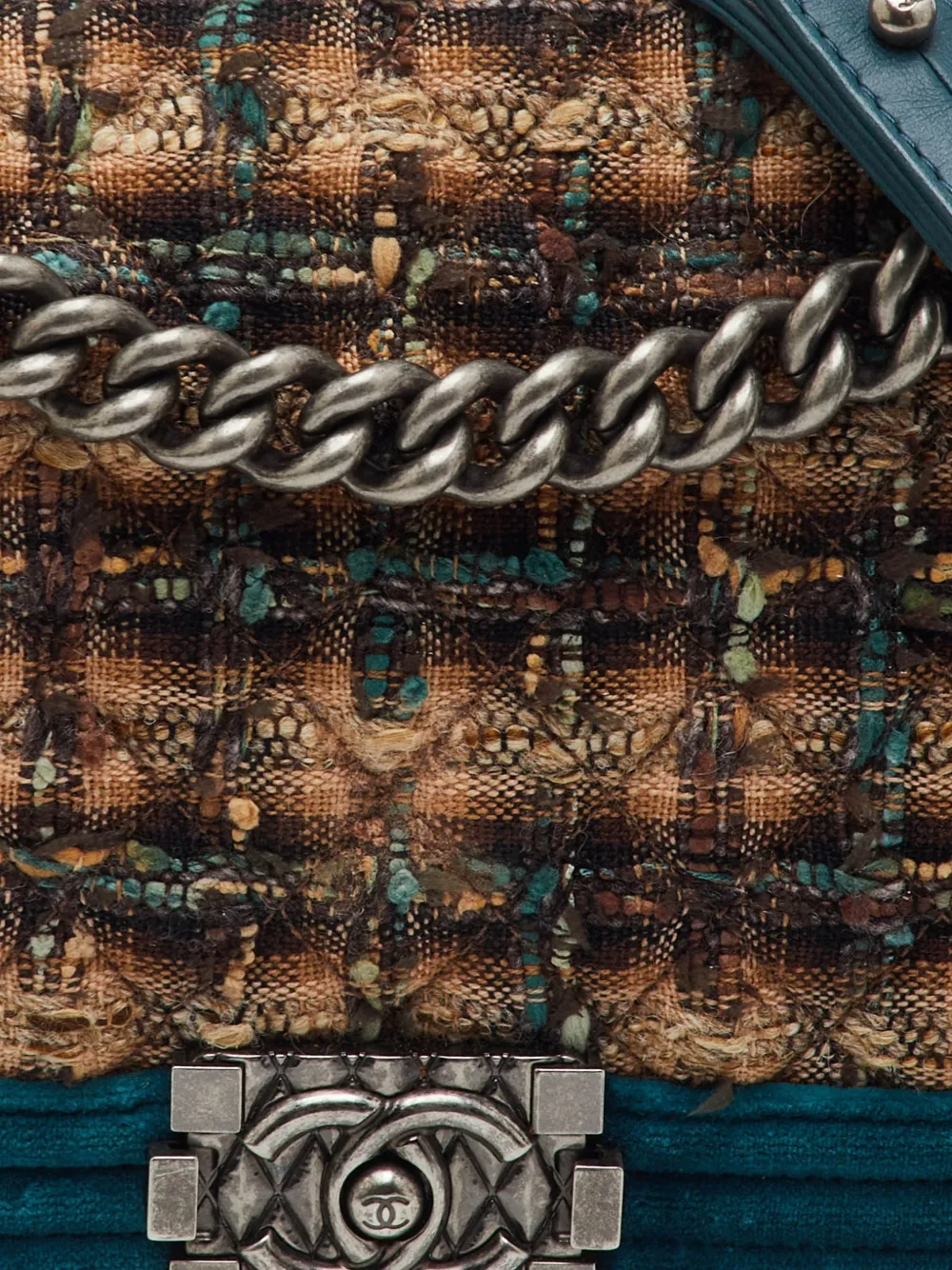 CHANEL Pre-Owned Boy gewatteerde tweed schoudertas Blauw