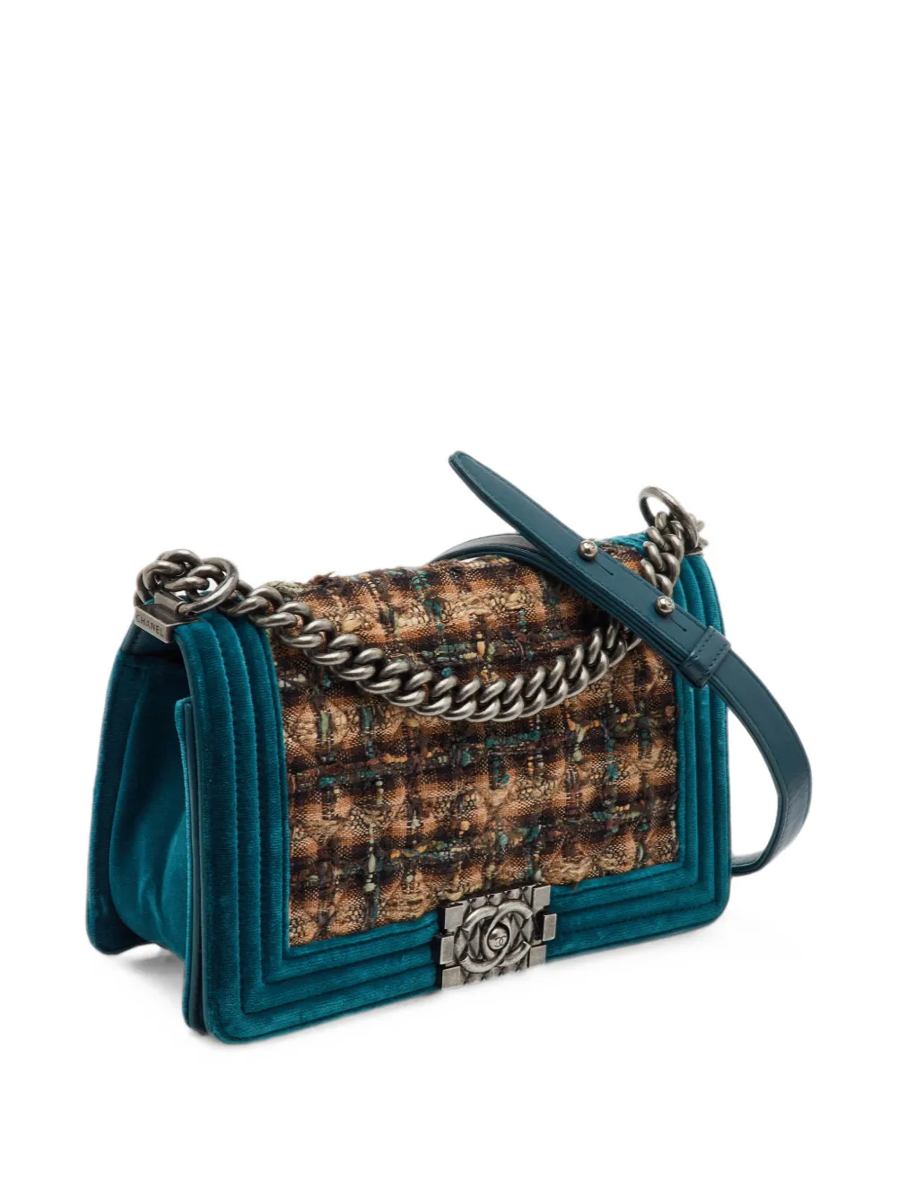 CHANEL Pre-Owned Boy gewatteerde tweed schoudertas Blauw