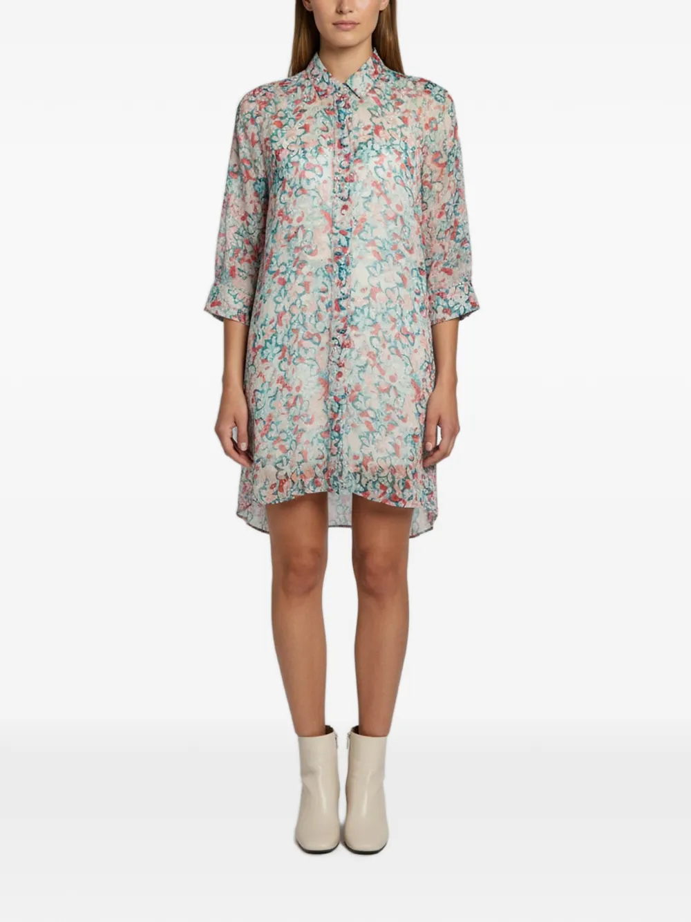 Kenzo Pre-Owned robe-chemise courte à fleurs imprimées et effets de transparence - Tons neutres