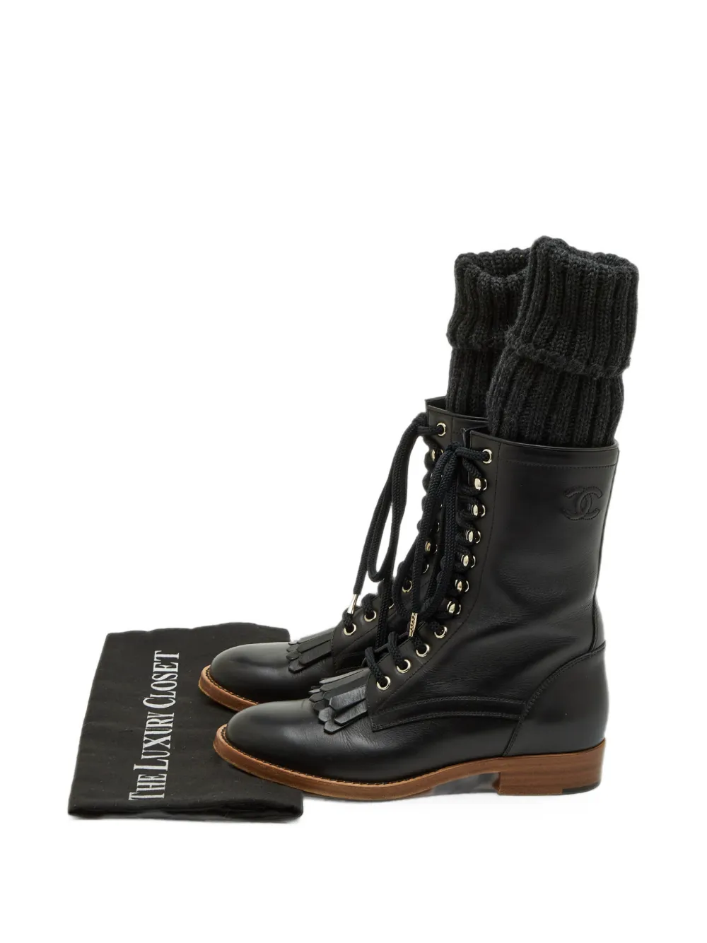 CHANEL Pre-Owned CC lace-up combat boots - Schwarz