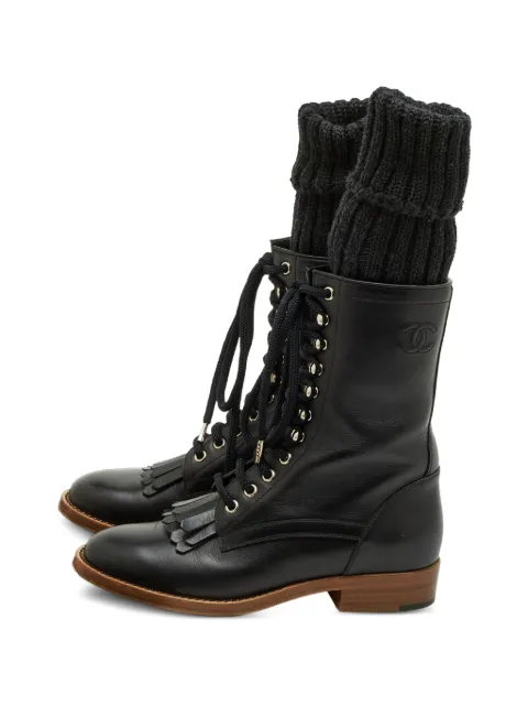 CHANEL Pre-Owned CC lace-up combat boots