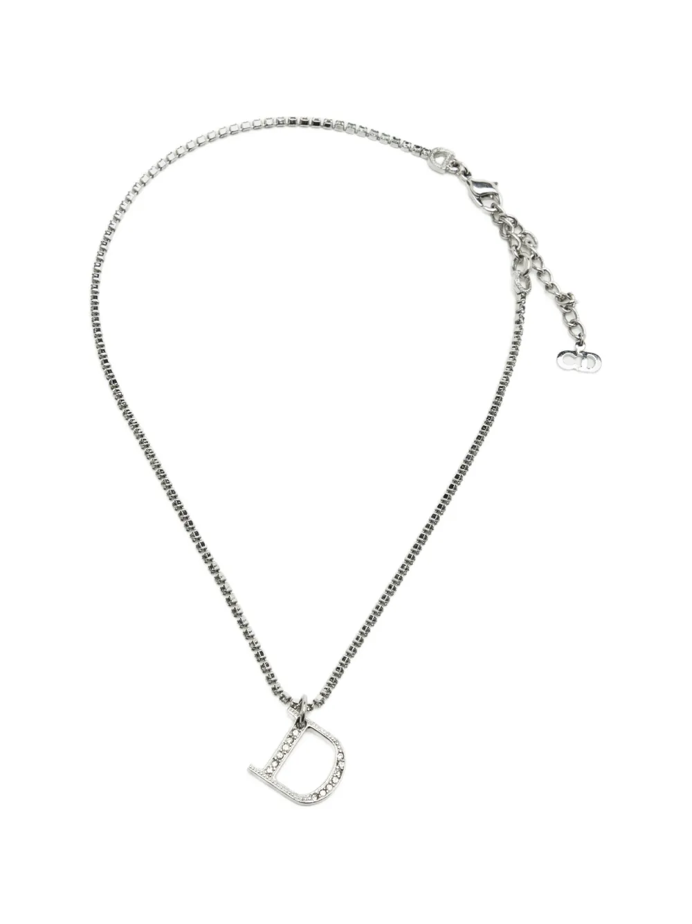 Christian Dior Pre-Owned D logo crystal pendant necklace - Silver