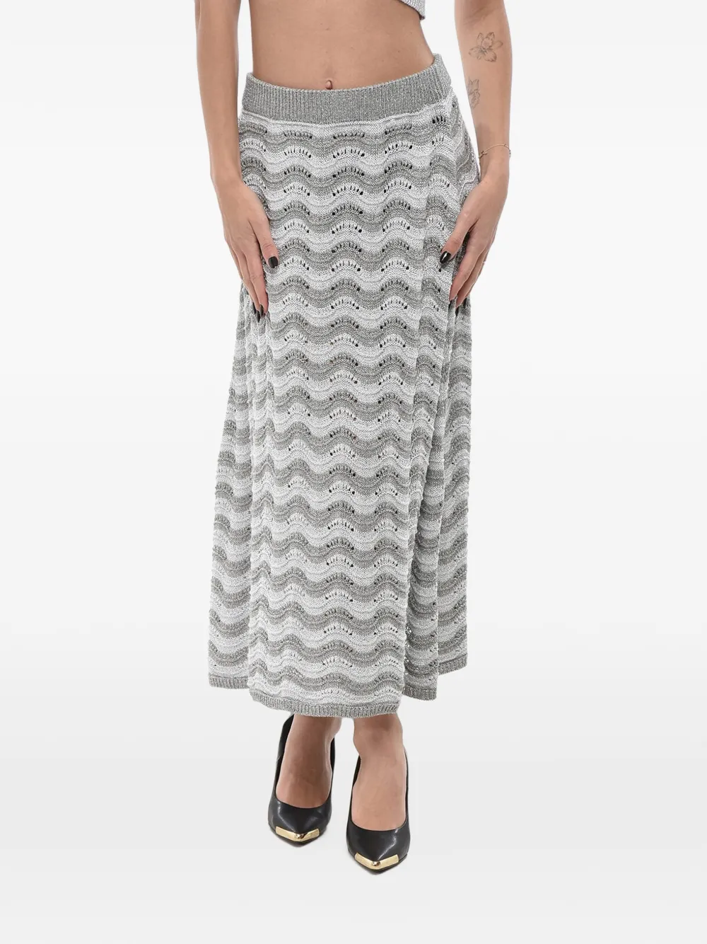 COLOUR MARKET chevron-knit midi skirt