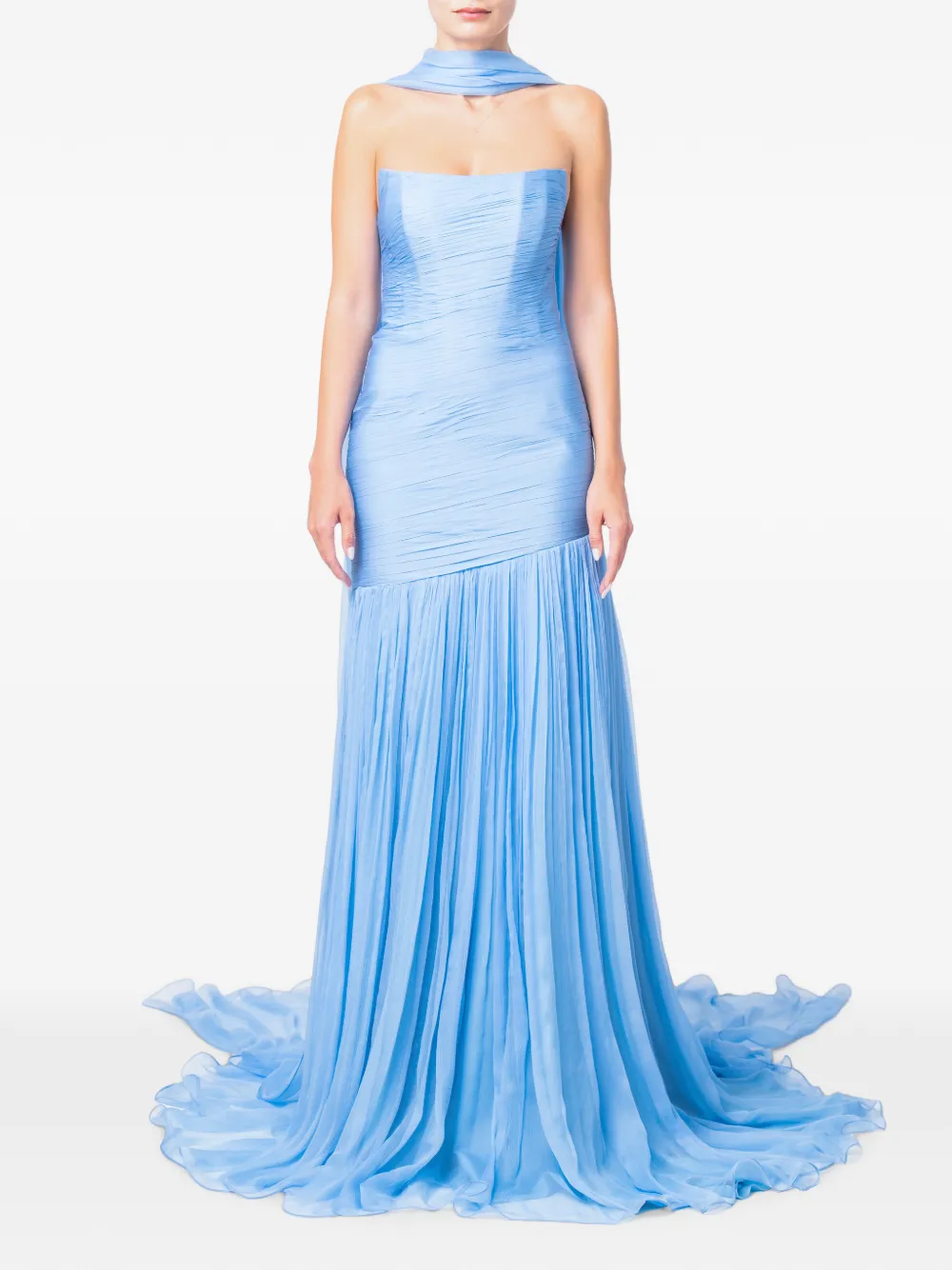 M.Marquise Adeline strapless maxi-jurk met ruches Blauw