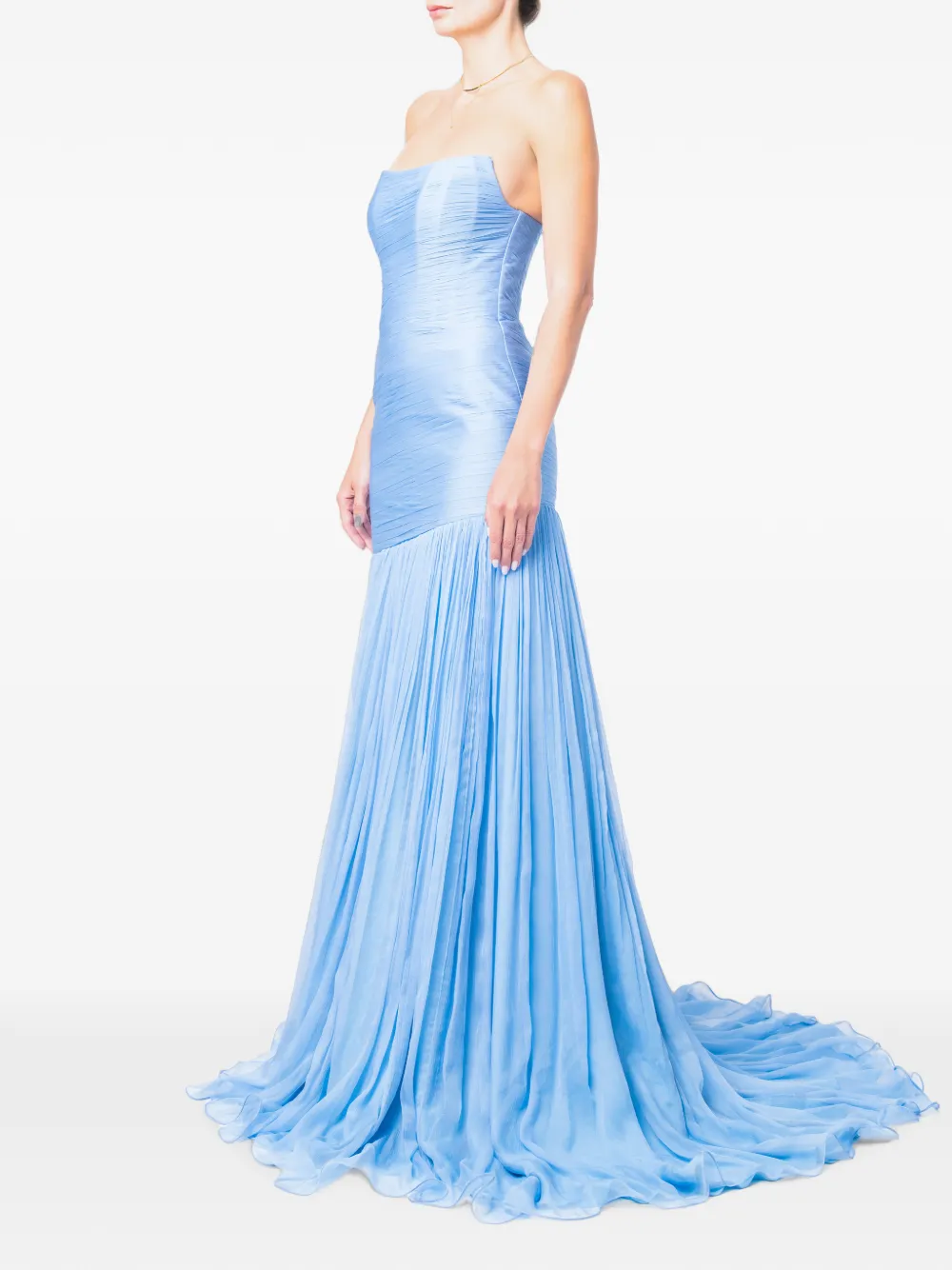 M.Marquise Adeline strapless maxi-jurk met ruches Blauw