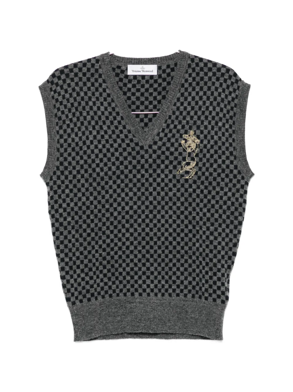 Vivienne Westwood checkerboard-knit Orb-embroidered sleeveless sweater - Grigio