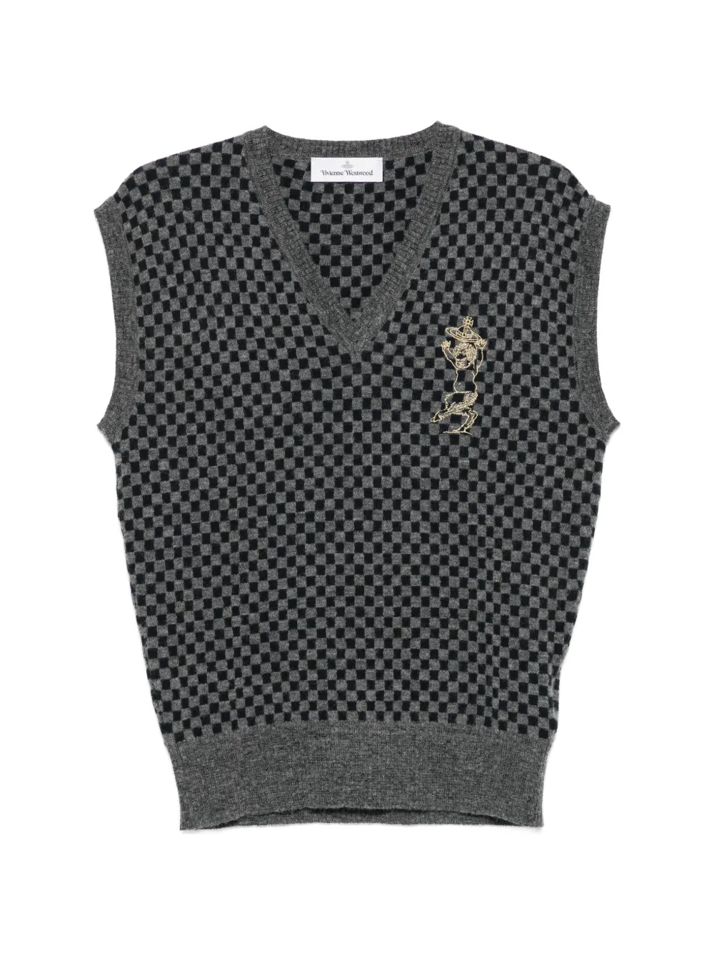 Vivienne Westwood checkerboard-knit Orb-embroidered sleeveless sweater