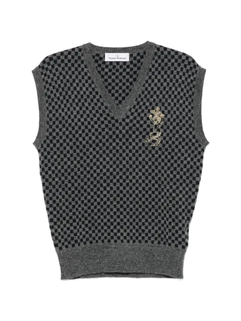 Vivienne Westwood 구체 자수 체커보드 니트 민소매 스웨터