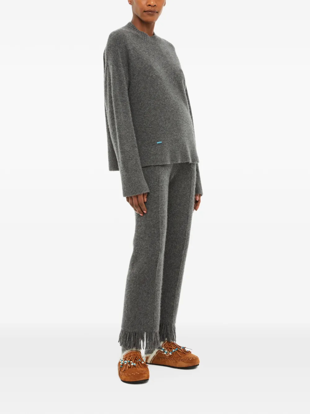 Alanui ribbed-trim crew-neck sweater Grijs