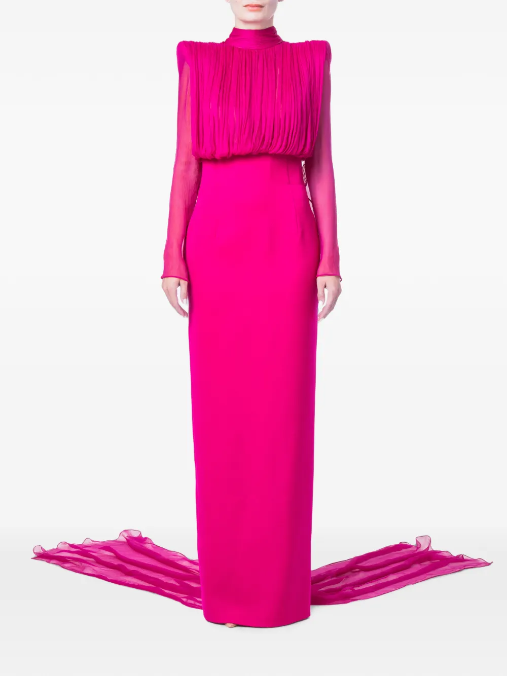 M.Marquise pleated cape-detail maxi dress