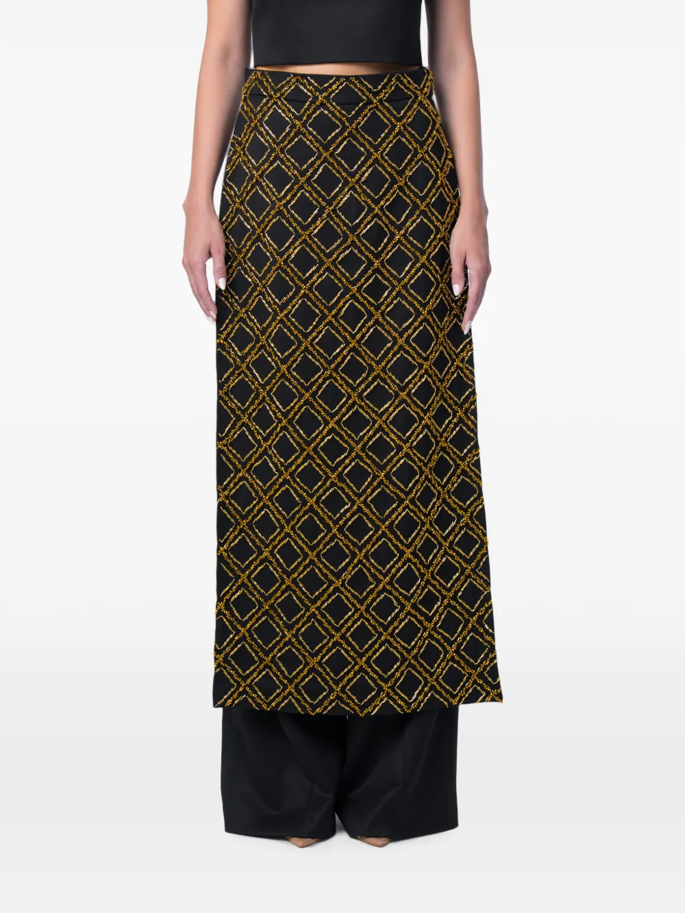 M.Marquise Tana embroidered wool maxi overskirt