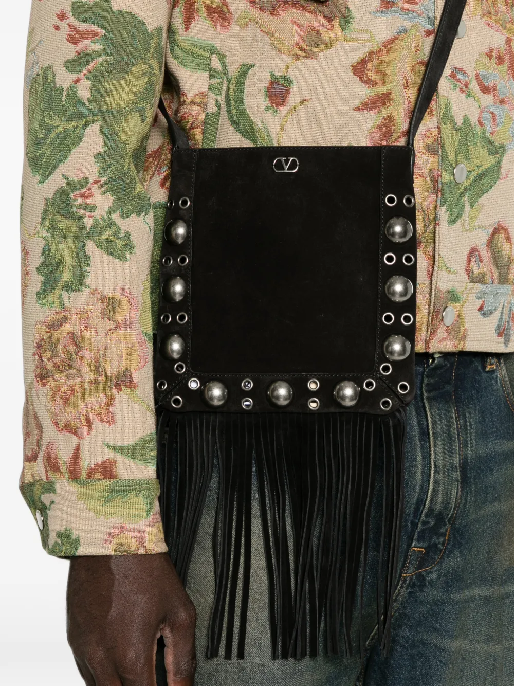 Valentino Garavani VLogo Signature clutch met franje Zwart
