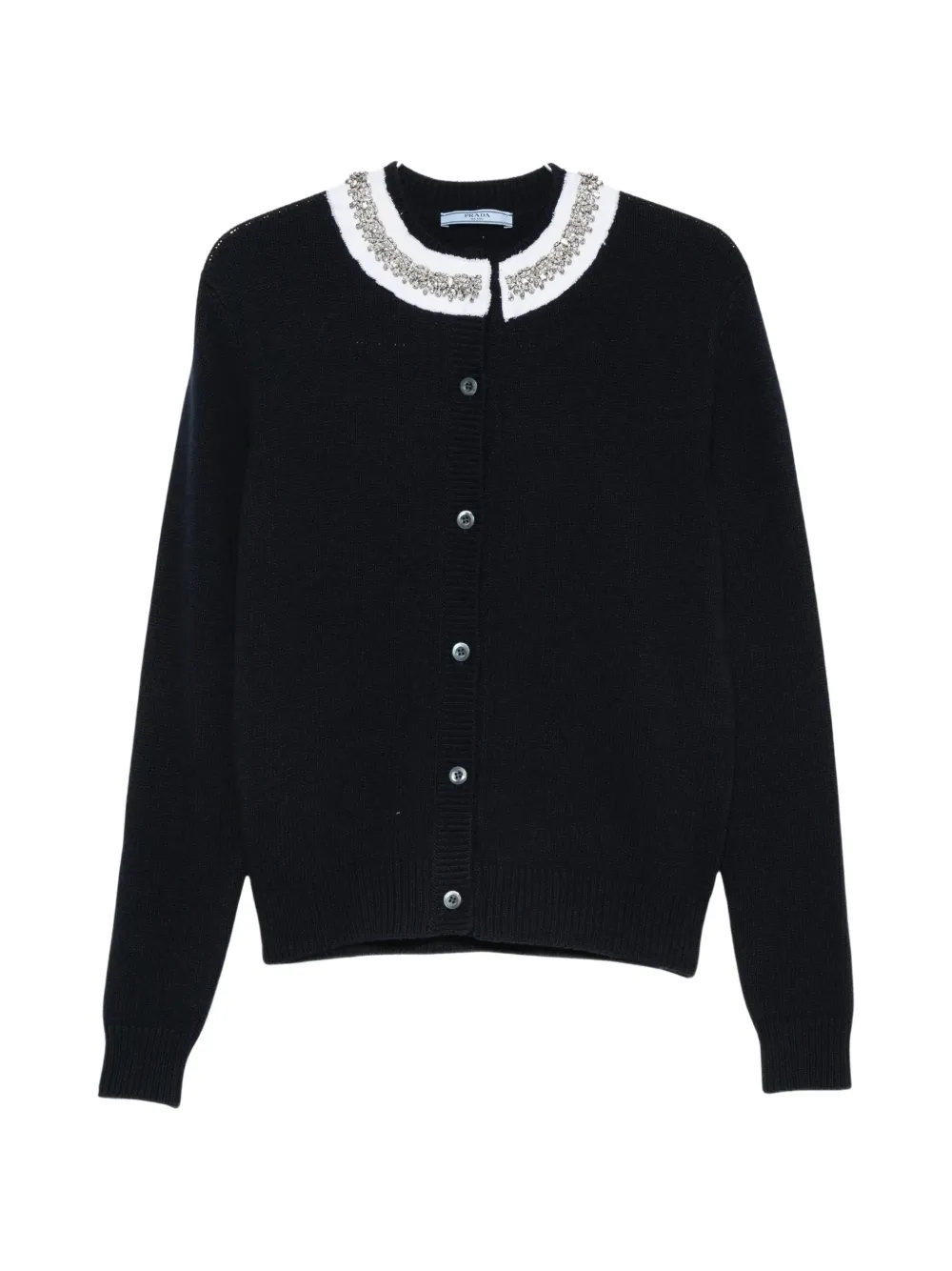 Prada crystal-embellished Peter Pan-collar cardigan - Blu
