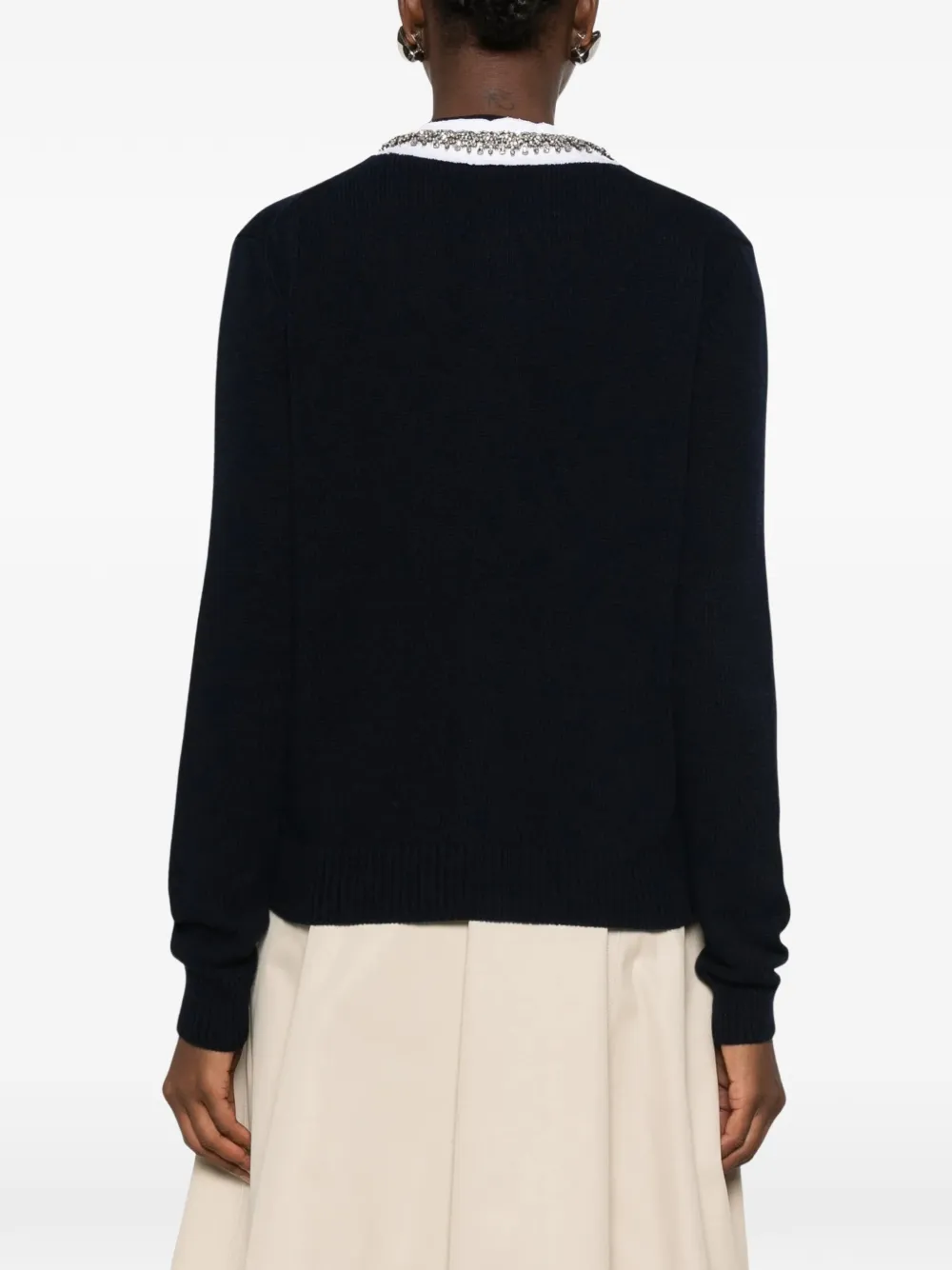 Prada crystal-embellished Peter Pan-collar cardigan Blauw