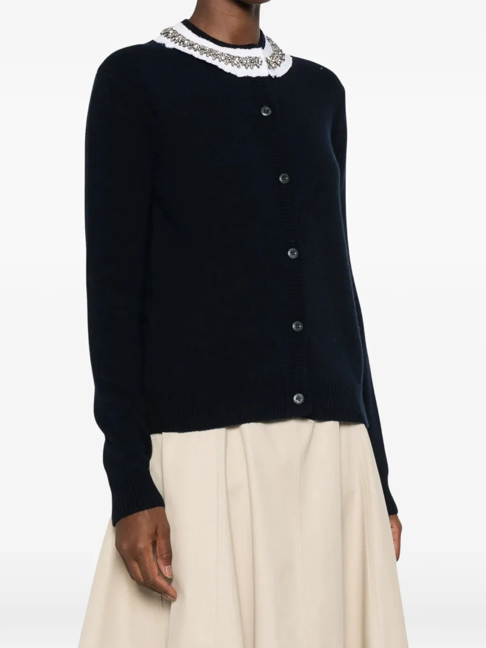 Prada crystal-embellished Peter Pan-collar cardigan Blauw