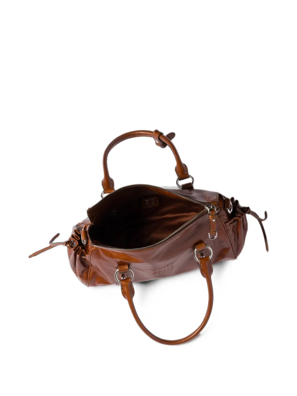 Miu Leren handtas met glanzend effect Bruin