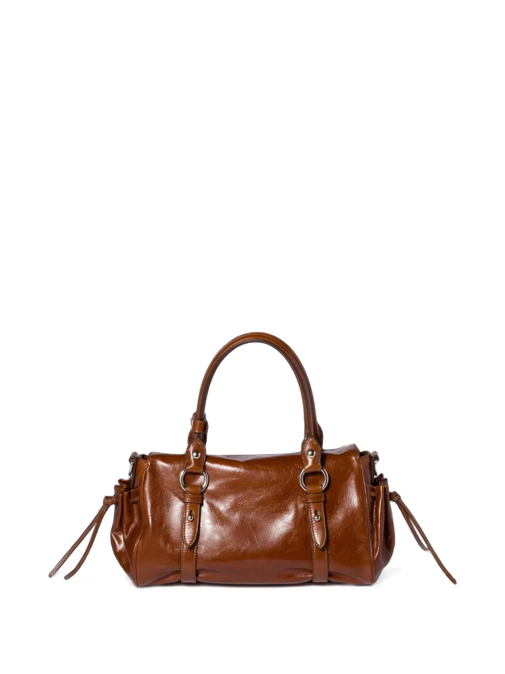 Miu Leren handtas met glanzend effect Bruin