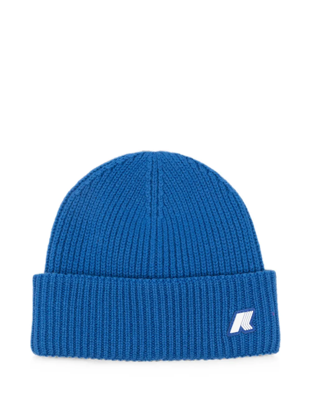 K Way Kids ribbed-knit logo-patch beanie hat - Blu