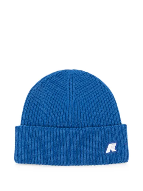 K Way Kids ribbed-knit logo-patch beanie hat