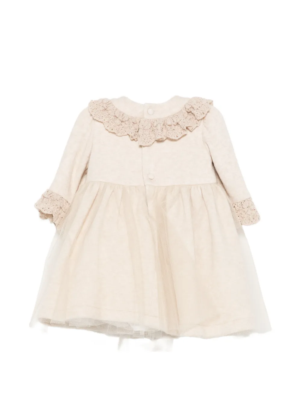 Colorichiari Jurk met gehaakte afwerking en bloemapplicatie Beige