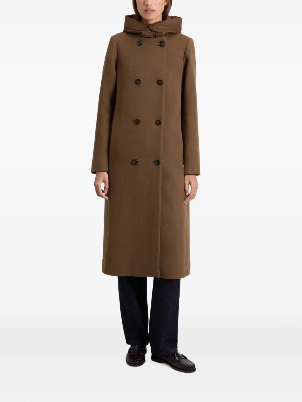 Woolrich Jas met dubbele rij knopen en capuchon Bruin
