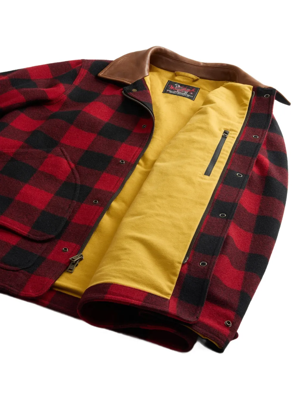 Woolrich Buffalo Check jack met leren kraag Rood