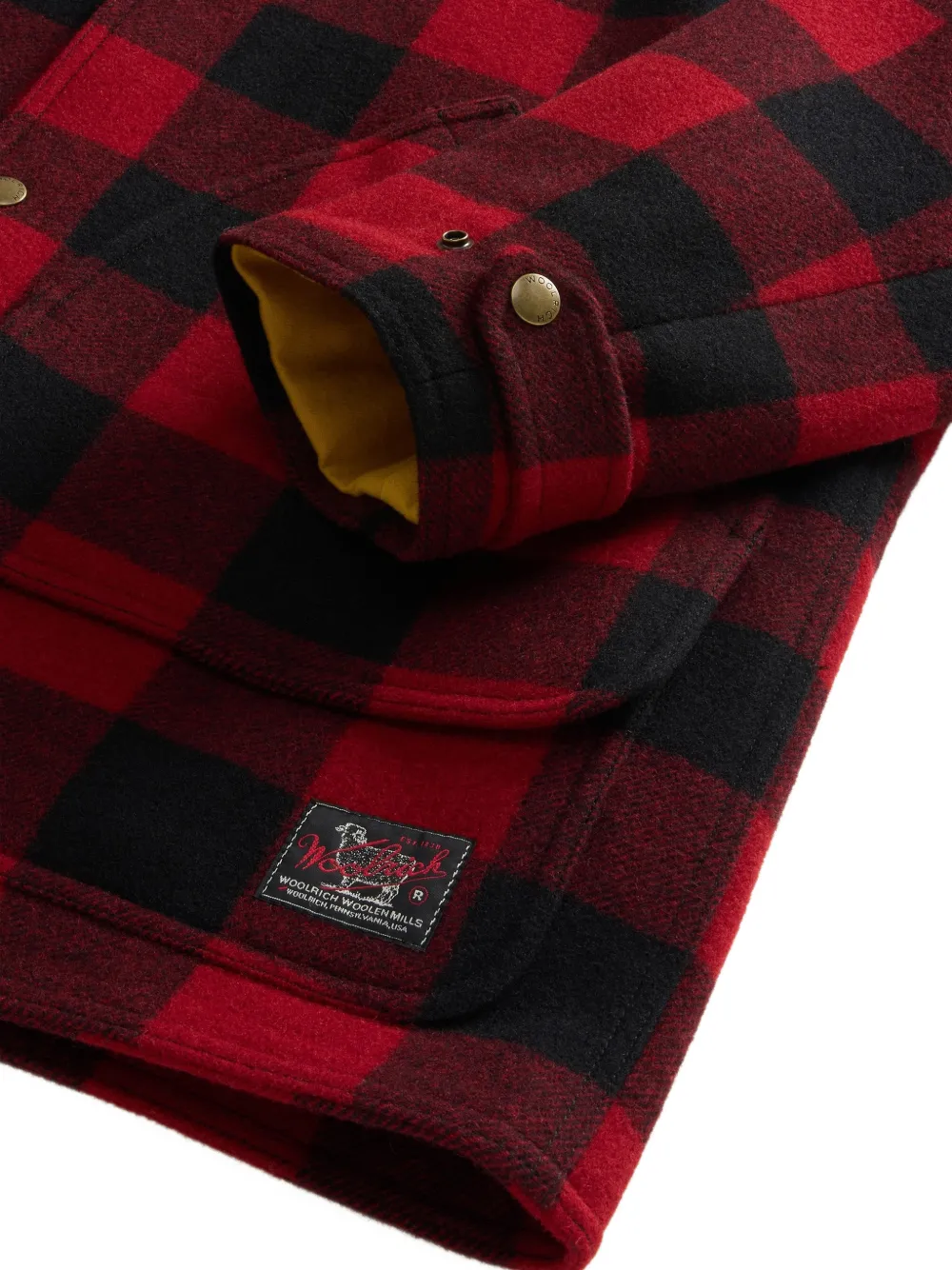Woolrich Buffalo Check jack met leren kraag Rood
