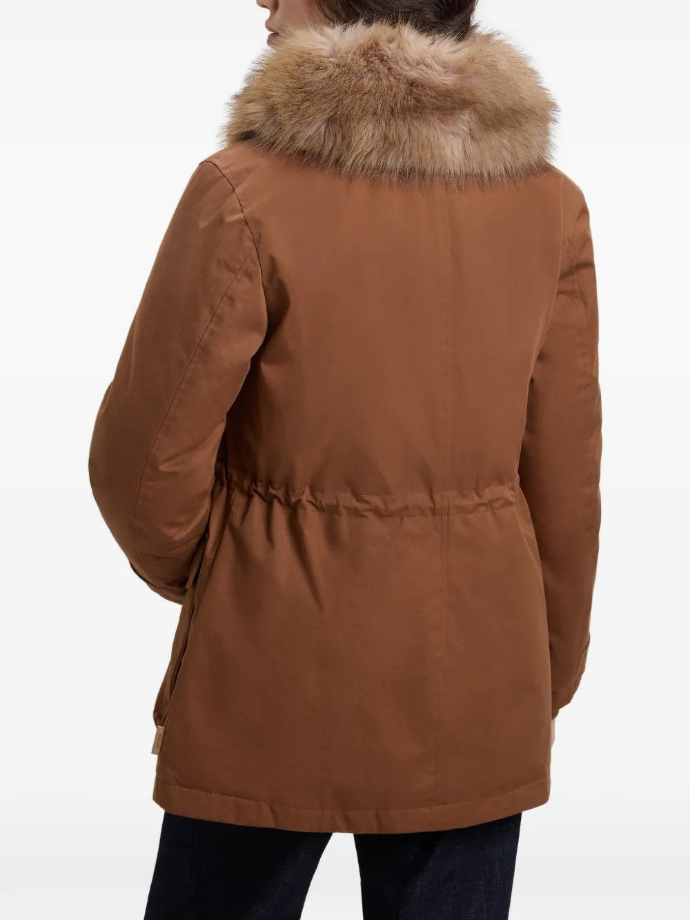 Woolrich Jas met trekkoord en kraag van imitatiebont Bruin