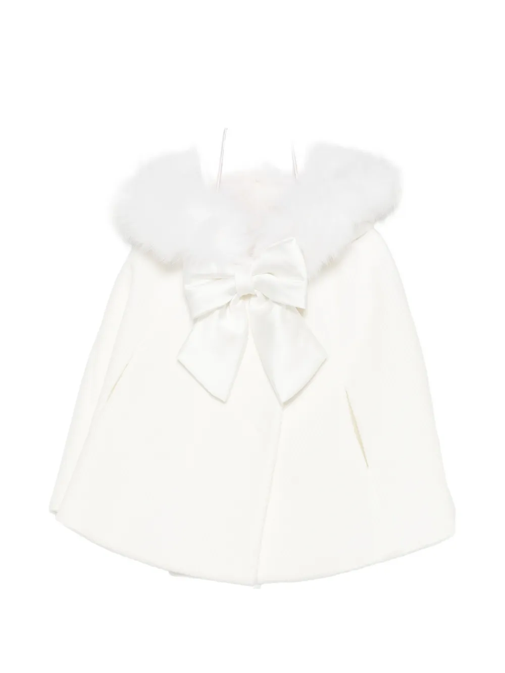 Colorichiari bow-detail faux-fur trim cape - Bianco