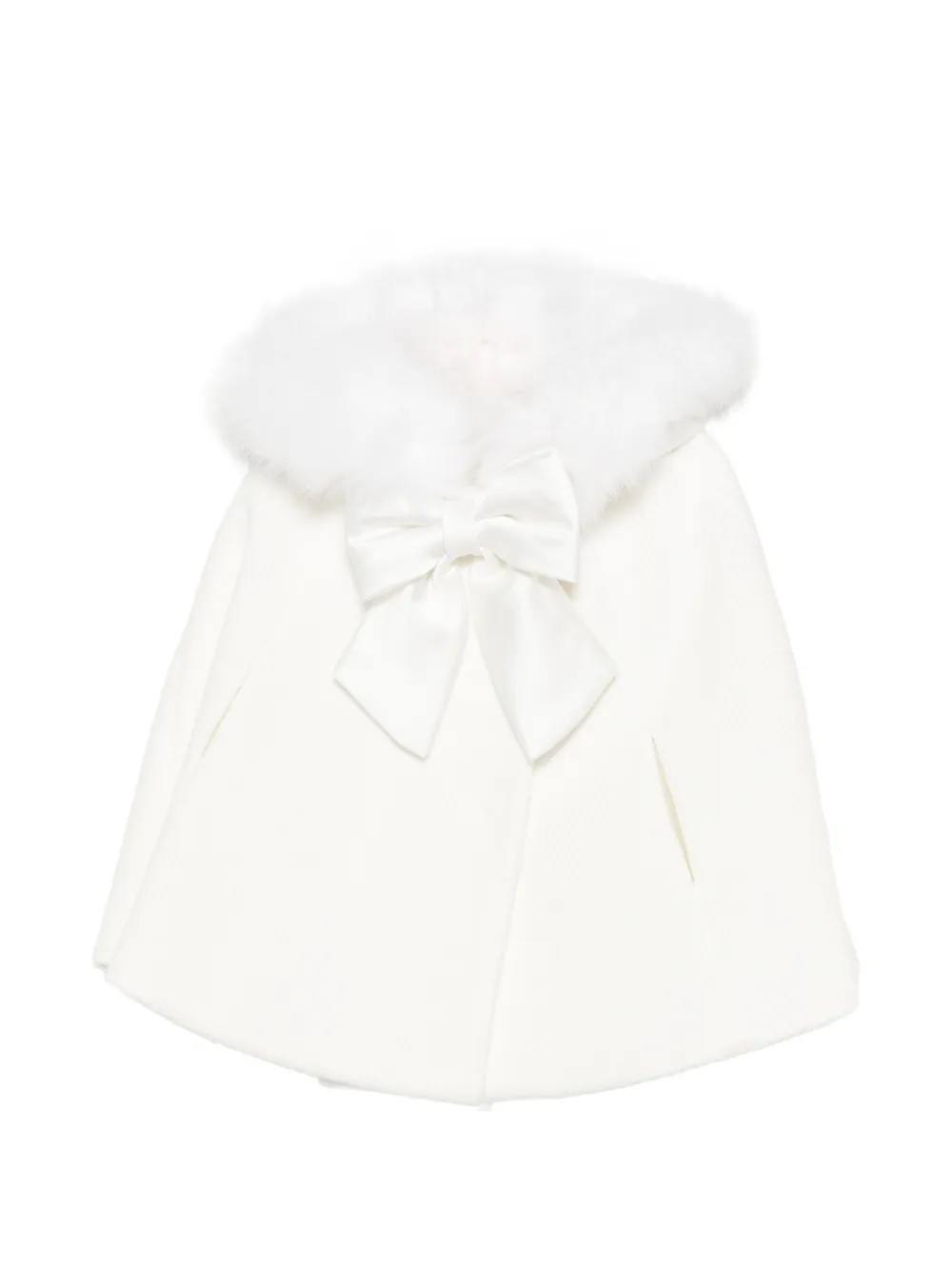 Colorichiari bow-detail faux-fur trim cape - Bianco