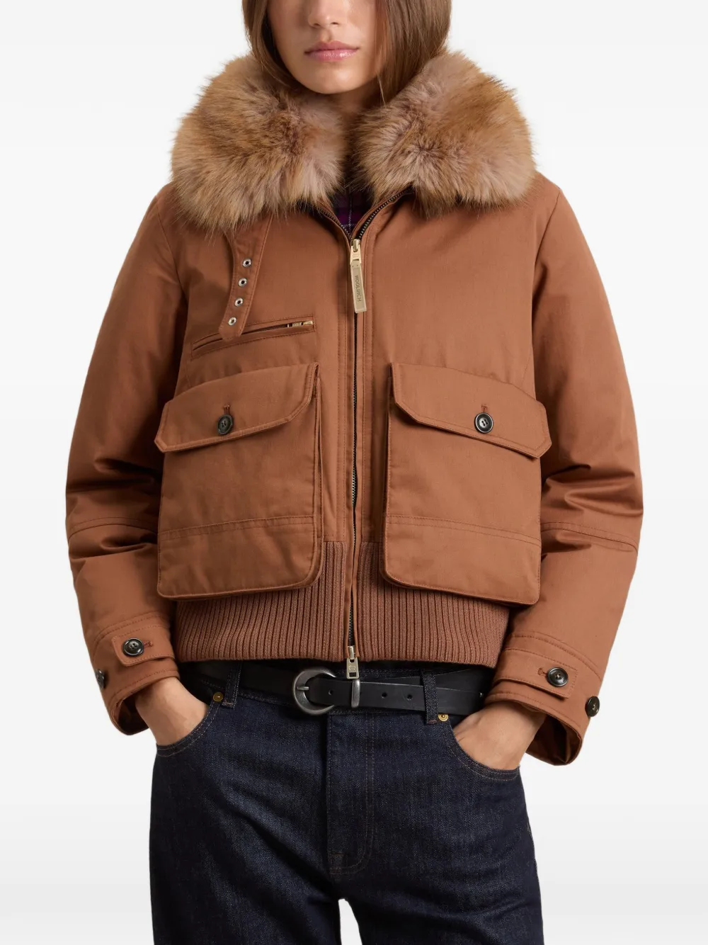 Woolrich Bomberjack met imitatie bontkraag Bruin