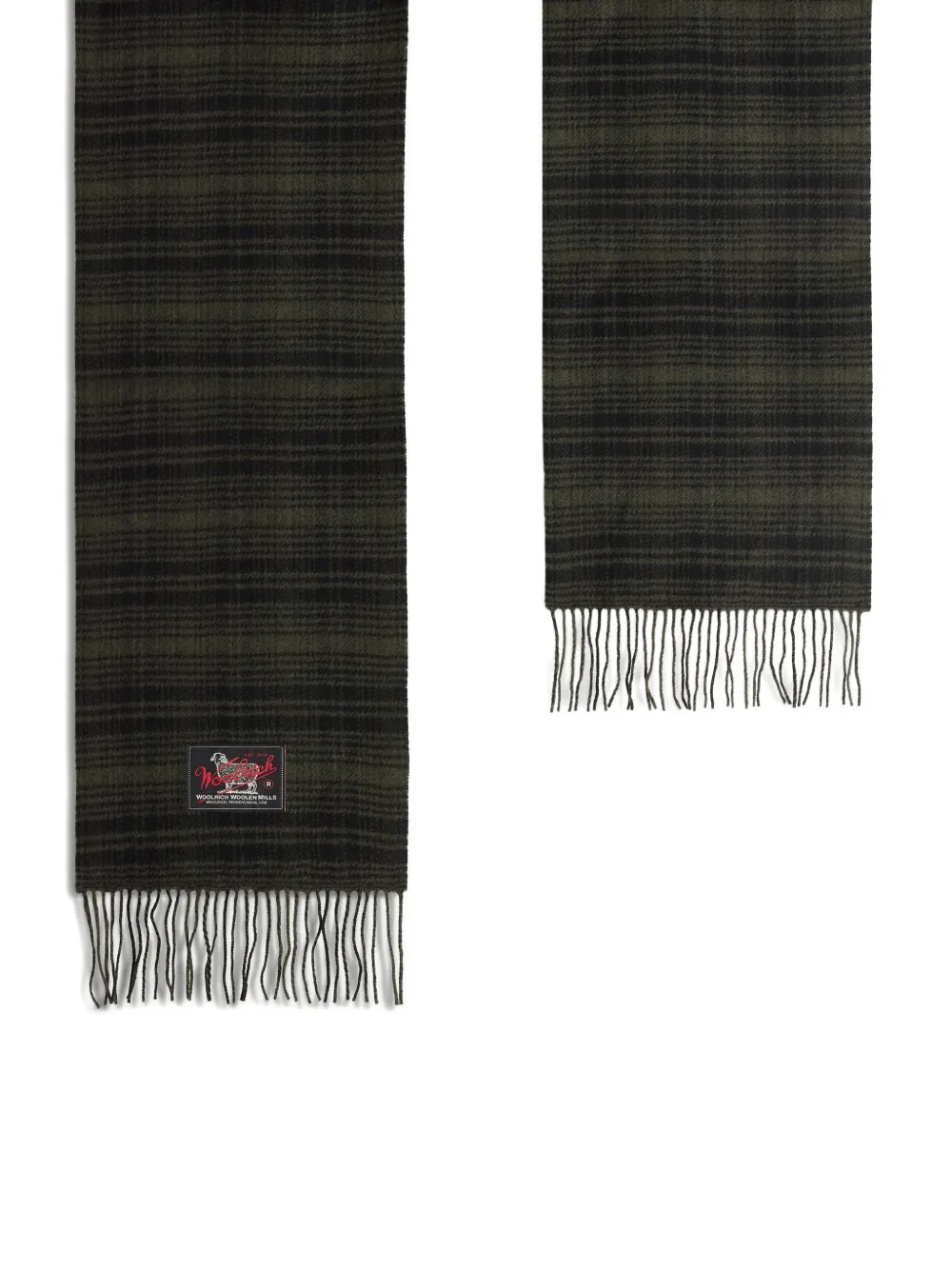 Woolrich check-pattern fringed scarf - Verde