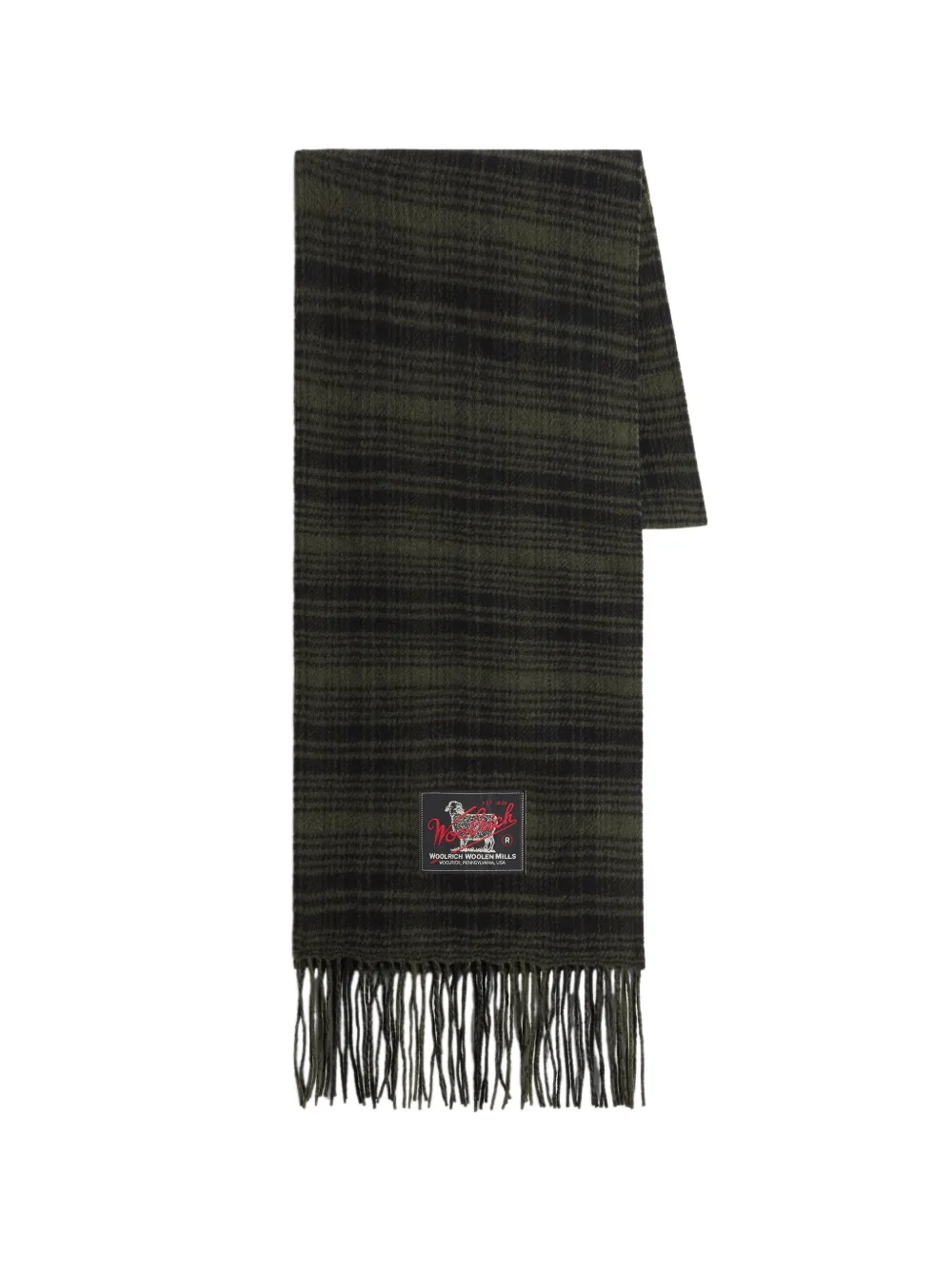 Woolrich check-pattern fringed scarf Groen