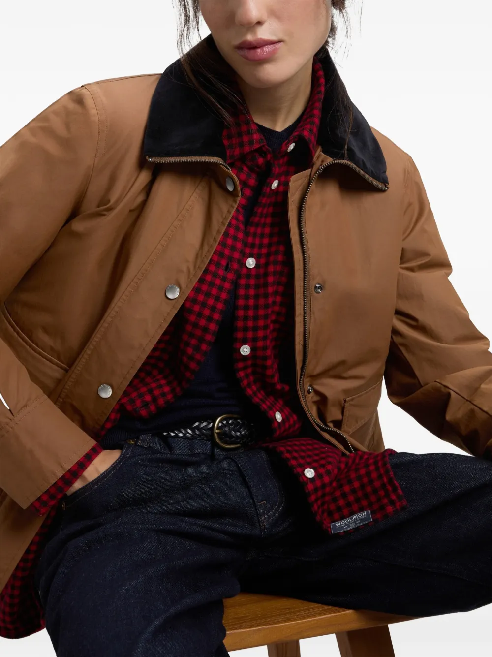 Woolrich Jack met ribfluwelen kraag van gewaxt katoen Bruin