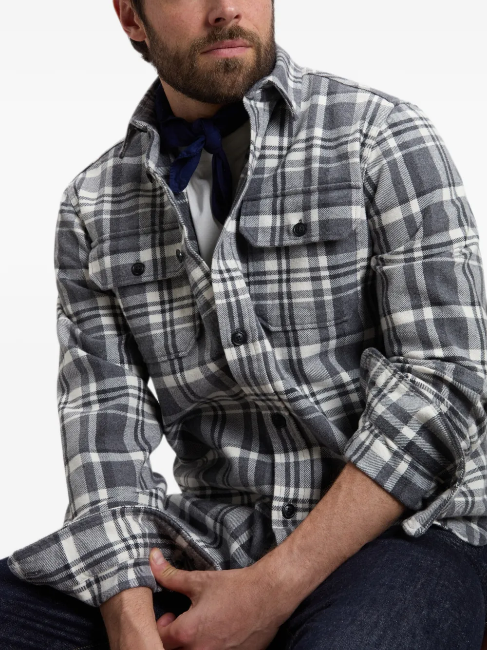 Woolrich Geruit overhemd met klepzak Grijs