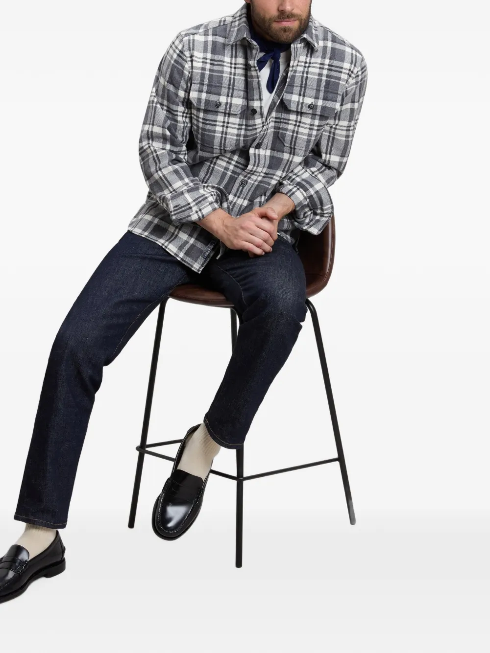 Woolrich Geruit overhemd met klepzak Grijs