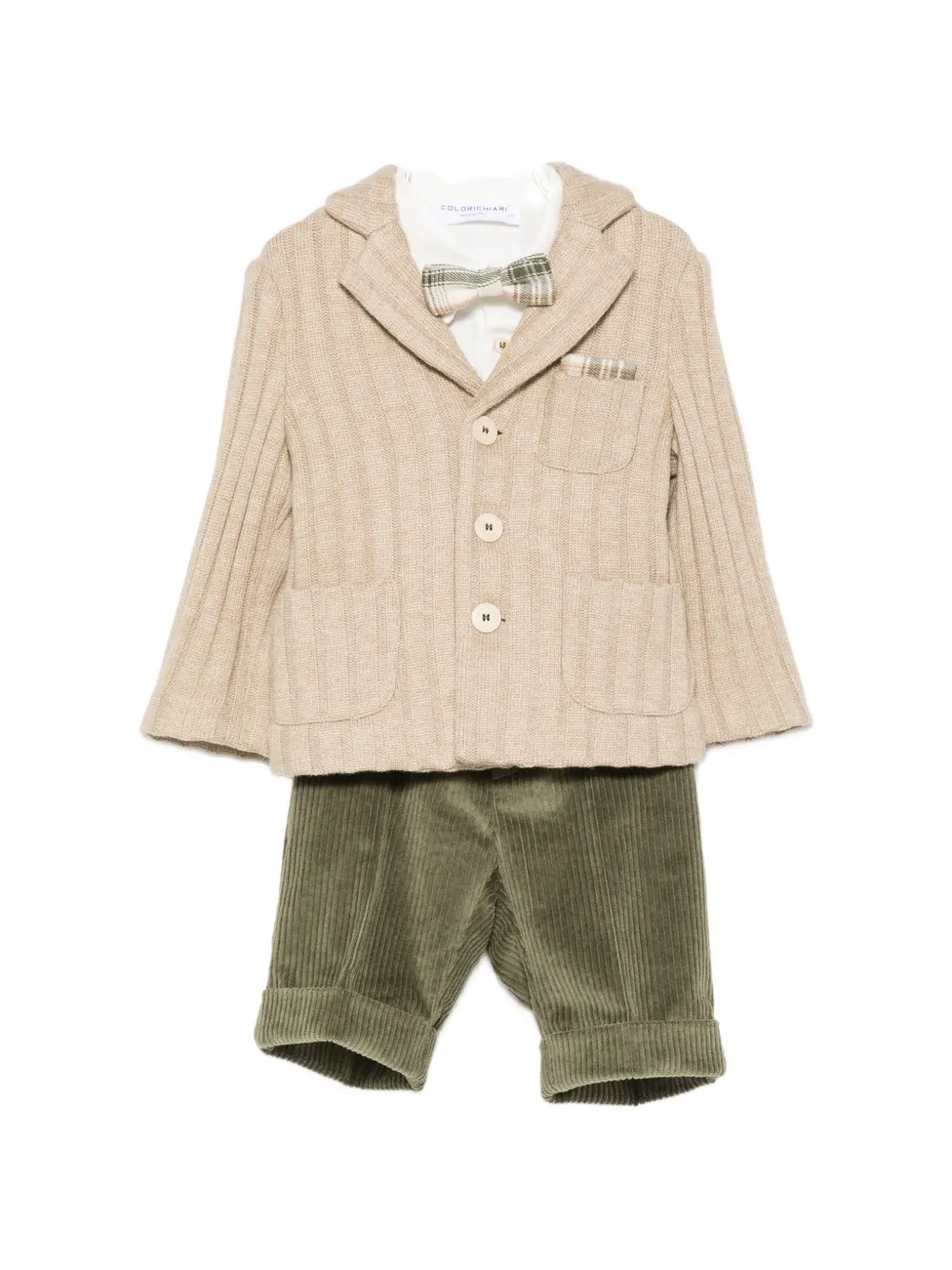 Colorichiari bow-tie corduroy-trousers four-piece set - Grün