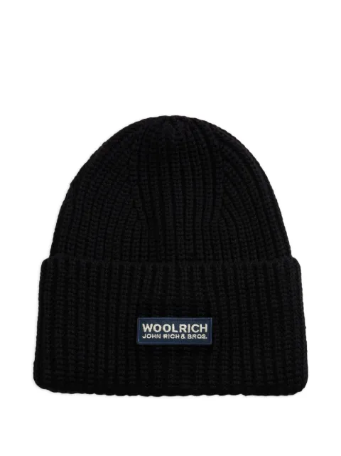 Woolrich logo-patch ribbed-knit beanie hat