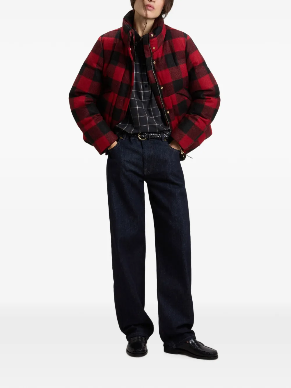 Woolrich Geruit donsjack van scheerwol Rood