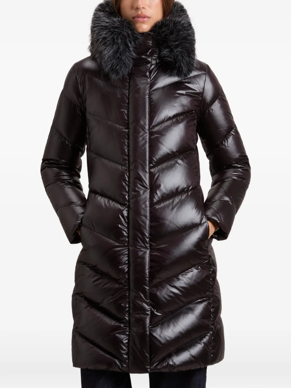 Woolrich Gewatteerd jack met afwerking van bont Zwart