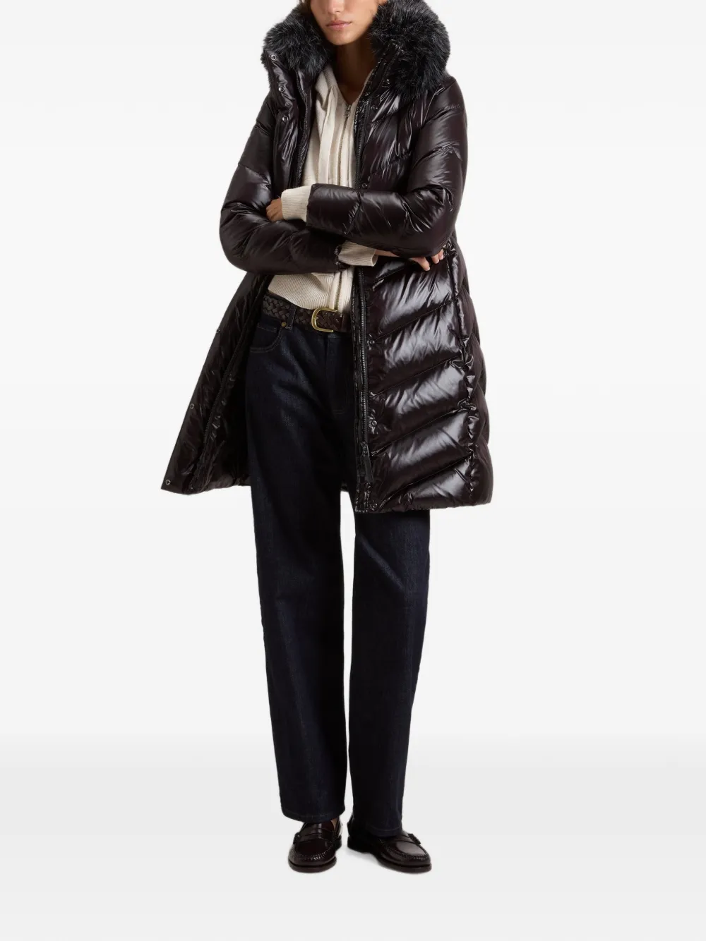 Woolrich Gewatteerd jack met afwerking van bont Zwart