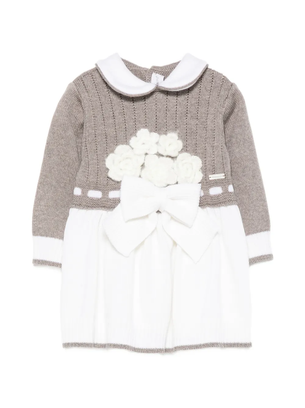 Colorichiari bow-detail floral-appliqué dress - Grigio