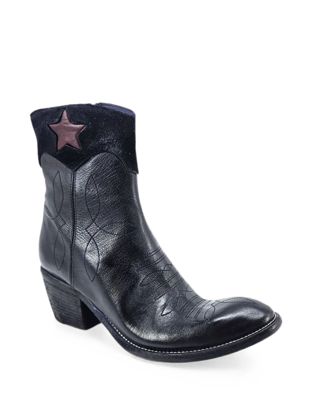 Madison.Maison Pointy enkellaarzen met geborduurde ster Blauw