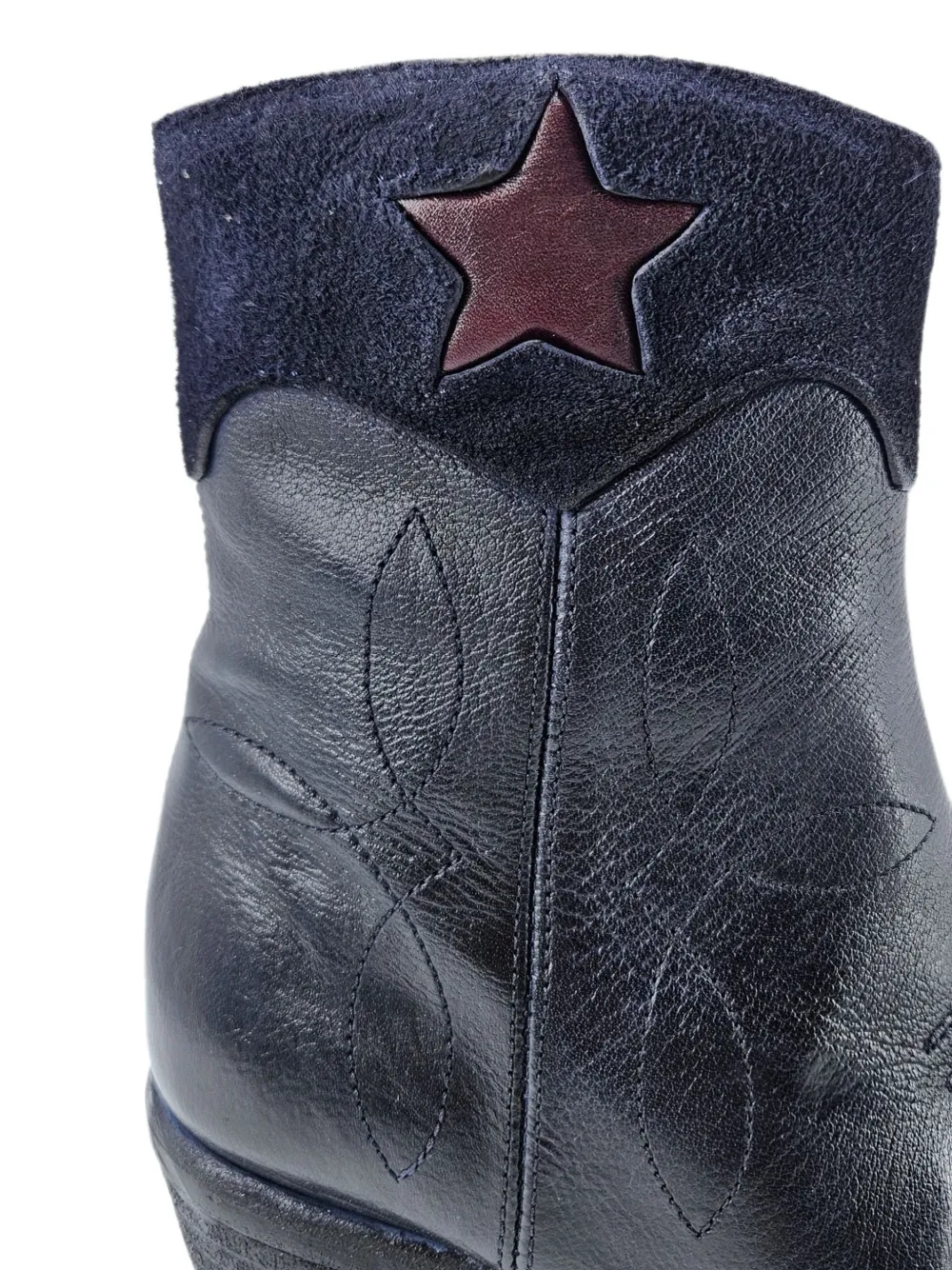 Madison.Maison Pointy enkellaarzen met geborduurde ster Blauw