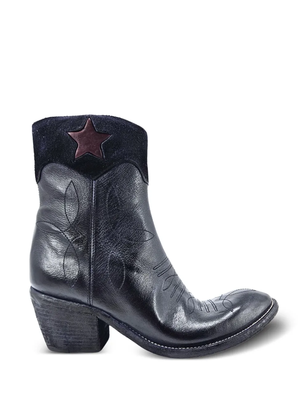 Madison.Maison Pointy star-patch embroidered ankle boots Blauw