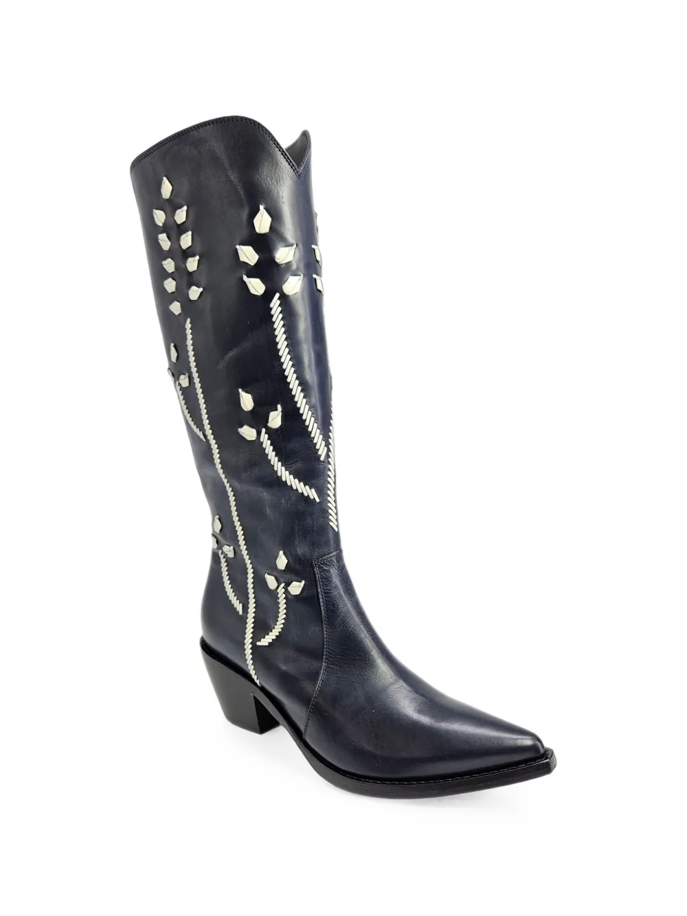 Madison Maison Tall laarzen met geborduurde bloemen Blauw