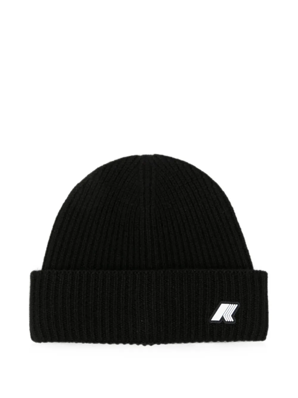 K Way Kids logo-patch ribbed-knit beanie hat - Nero
