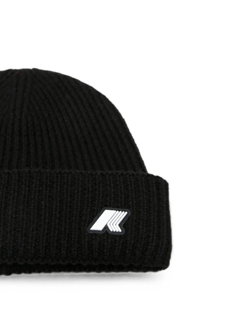 K Way Kids Ribgebreide muts met logo-patch Zwart