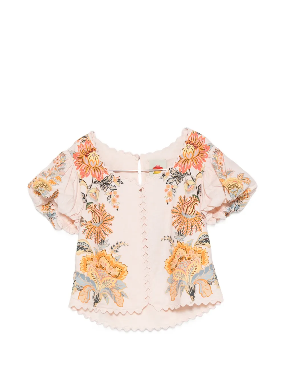 FARM Rio floral-print scallop-edge top - Rosa